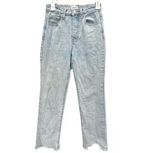 Superdown Jeans Women's 25 Light Wash Straight Leg Chewed Raw Hem Button Fly